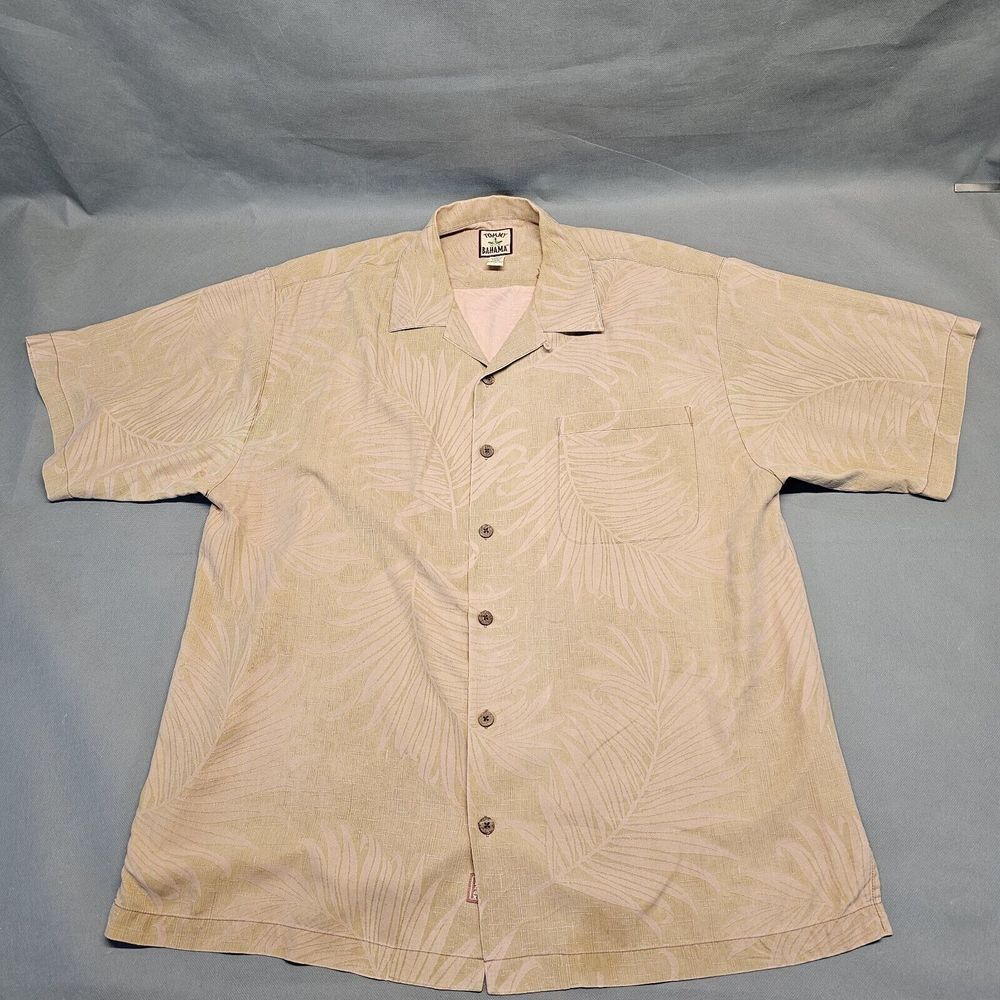 Tommy Bahama Hawaiian Coral Pink Palm Fronds‎ 100% SILK Short Sleeve Shirt Large